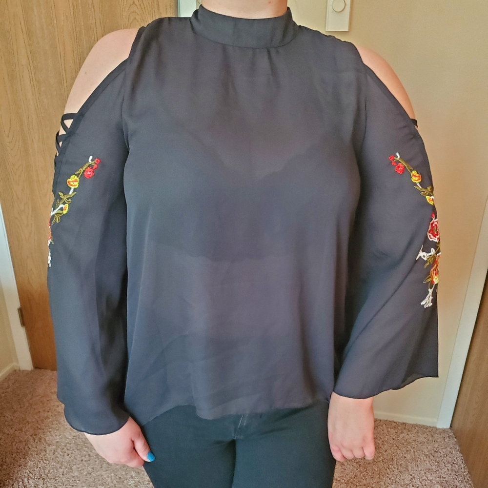 Long sleeve mesh blouse